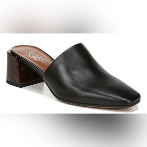 Franco Sarto Black Leather Mules With Tortoise Block Heel Sz-5M.   J